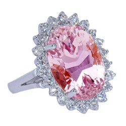 14K White Gold Pink Kunzite Natural Earth Mined Diamond Wedding Ring 25.05 Ct. Gemstone