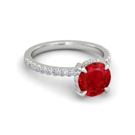 14K White Gold Ruby And Diamonds 3.80 Carats Engagement Ring - Gemstone Ring-harrychadent.ca