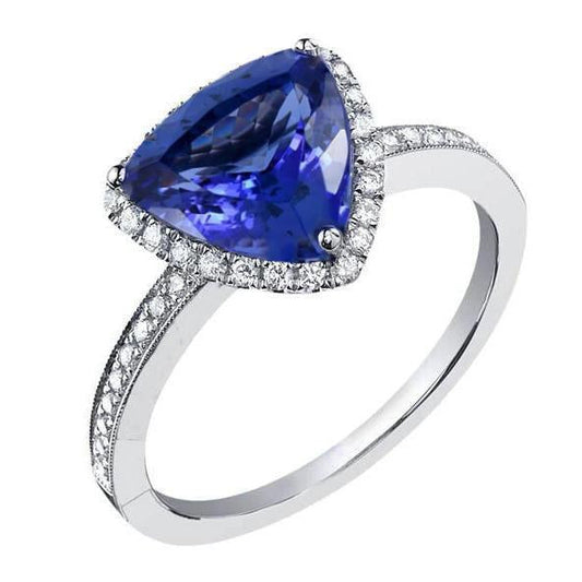 14K White Gold Trillion Tanzanite & Diamonds 3.50 Ct Anniversary Ring - Gemstone Ring-harrychadent.ca