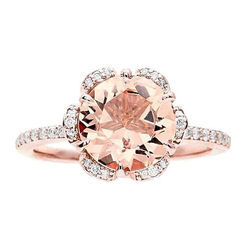 15.25 Carats Round Cut Morganite And Diamonds Ring Gold Rose 14K - Gemstone Ring-harrychadent.ca