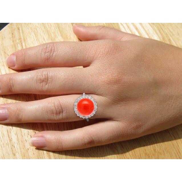 15.25 Ct Big Red Coral And Diamonds Engagement Ring White Gold 14K - Gemstone Ring-harrychadent.ca