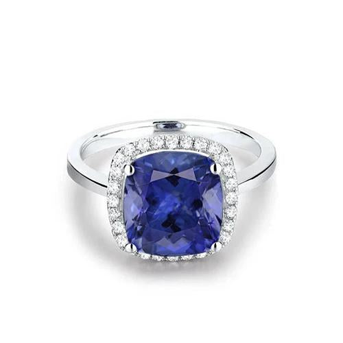 15.25 Ct Cushion Tanzanite With Diamonds Ring Gold 14K - Gemstone Ring-harrychadent.ca