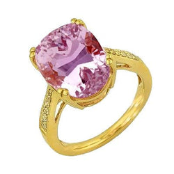 15.40 Ct Pink Kunzite And Natural Earth Mined Diamonds Ladies Ring Yellow Gold 14K