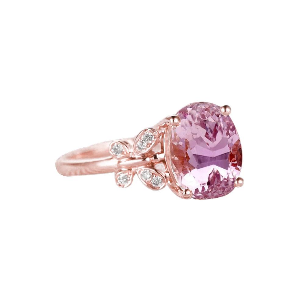 15.50 Carats Oval Cut Pink Kunzite With Diamond Ring Rose Gold 14K - Gemstone Ring-harrychadent.ca