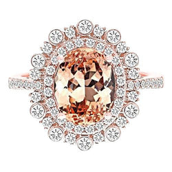 15.50 Ct Morganite With Natural Earth Mined Diamonds Ring Rose Gold 14K