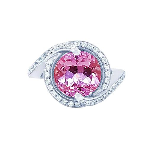 16.00 Ct. Pink Kunzite With Diamonds Ring White Gold 14K - Gemstone Ring-harrychadent.ca