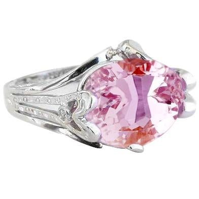 16.10 Carats Kunzite And Diamonds Fancy Ring Gold White 14K - Gemstone Ring-harrychadent.ca