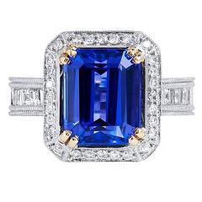 16.50 Ct Big Tanzanite And Small Diamonds Wedding Ring Gold 14K - Gemstone Ring-harrychadent.ca