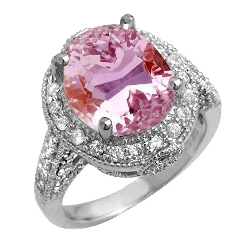16 Ct Oval Cut Pink Kunzite And Diamond Wedding Ring Gold White 14K - Gemstone Ring-harrychadent.ca
