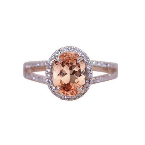 17.25 Ct Oval And Round Cut Morganite With Diamonds Ring Rose Gold - Gemstone Ring-harrychadent.ca