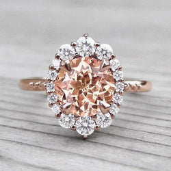 17.75 Ct Morganite And Natural Earth Mined Diamonds Ring 14K Gold Rose