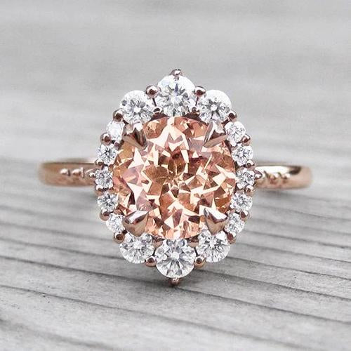 17.75 Ct Morganite And Diamonds Ring 14K Gold Rose - Gemstone Ring-harrychadent.ca