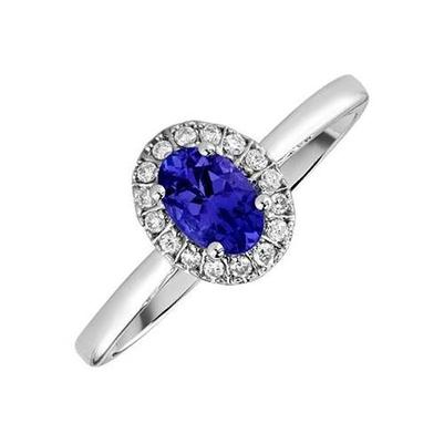 17 Carats Oval Tanzanite With Round Diamonds Ring Gold White 14K - Gemstone Ring-harrychadent.ca