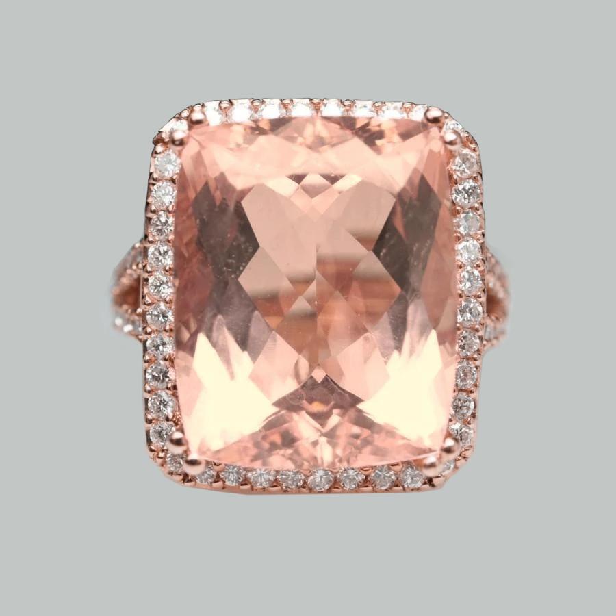 17 Ct Morganite And Diamonds Anniversary Ring Gold Rose 14K - Gemstone Ring-harrychadent.ca