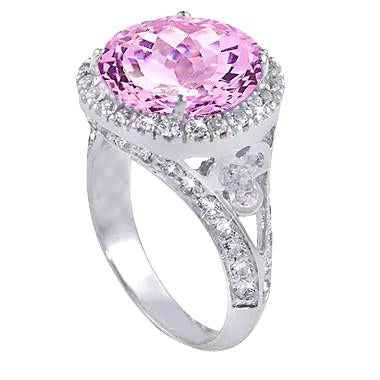 18.50 Ct Pink Kunzite With Diamonds Anniversary Ring White Gold 14K - Gemstone Ring-harrychadent.ca