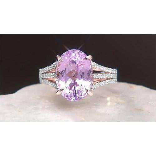 18 Ct Oval Cut Pink Kunzite And Round Diamond Ring White Jewelry - Gemstone Ring-harrychadent.ca