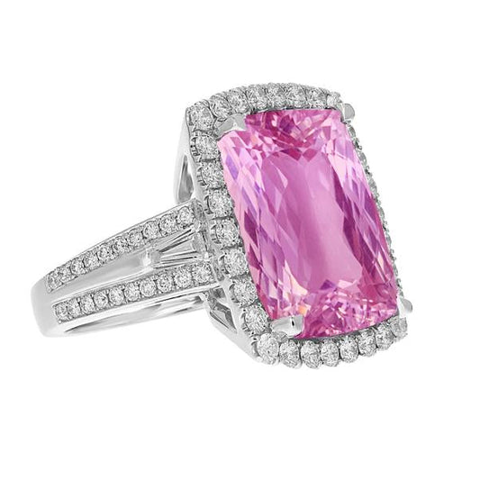 19.40 Carats Cushion Cut Kunzite Round Diamonds Ring White Gold - Gemstone Ring-harrychadent.ca