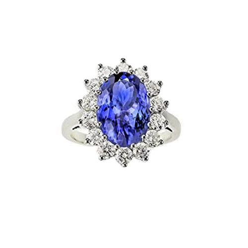 19.75 Ct Oval Tanzanite With Diamonds Ring Flower Style 14K Gold - Gemstone Ring-harrychadent.ca