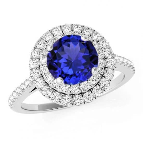 19 Ct Round Cut Tanzanite And Diamonds Wedding Ring 14K White Gold - Gemstone Ring-harrychadent.ca