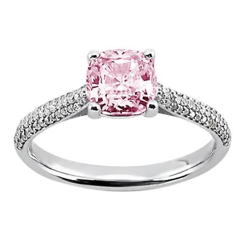 2.01 Ct Pink Sapphire Cushion Round Diamonds Ring White Gold Gemstone - Gemstone Ring-harrychadent.ca