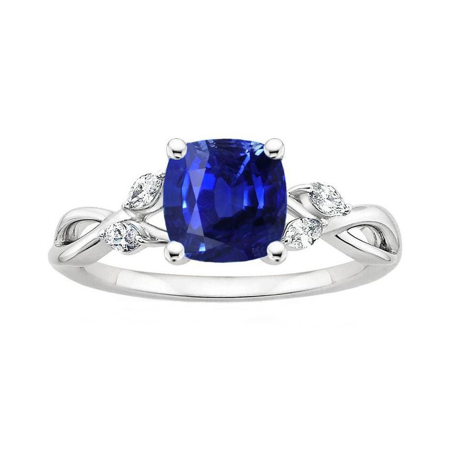 2.10 Carats Ceylon Sapphire And Diamonds Ring 14K White Gold - Gemstone Ring-harrychadent.ca