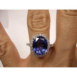 2.15 Ct Oval Cut Blue Tanzanite With Natural Earth Mined Diamond Ring Gold Fine Jewelry