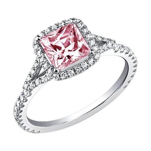 2.15 Ct. Pink Sapphire Princess Halo WG Gemstone Ring - Gemstone Ring-harrychadent.ca