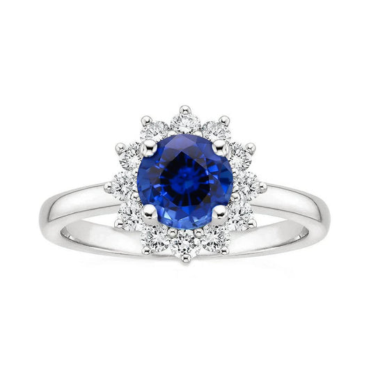 2.20 Carats Round Ceylon Sapphire Ring Diamond Jewelry Gold White 14K - Gemstone Ring-harrychadent.ca