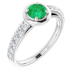 2.25 Carats Green Emerald And Natural Earth Mined Diamond Ring White Gold 14K