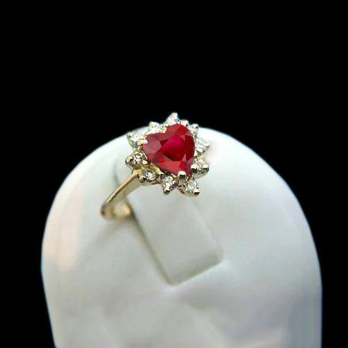 2.25 Carats Heart Cut Ruby And Diamond Ring Yellow Gold 14K - Gemstone Ring-harrychadent.ca