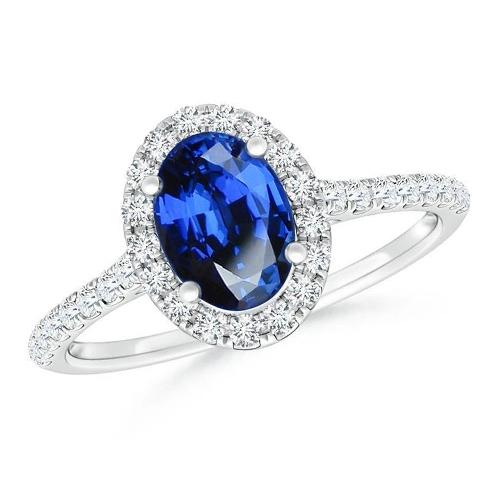 2.25 Carats Oval Blue Sapphire And Diamond Wedding Ring White Gold 14K - Gemstone Ring-harrychadent.ca