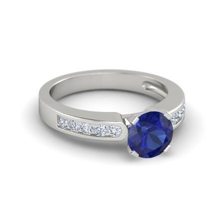 2.25 Carats Prong Set Ceylon Sapphire And Diamond Ring White Gold 14K - Gemstone Ring-harrychadent.ca