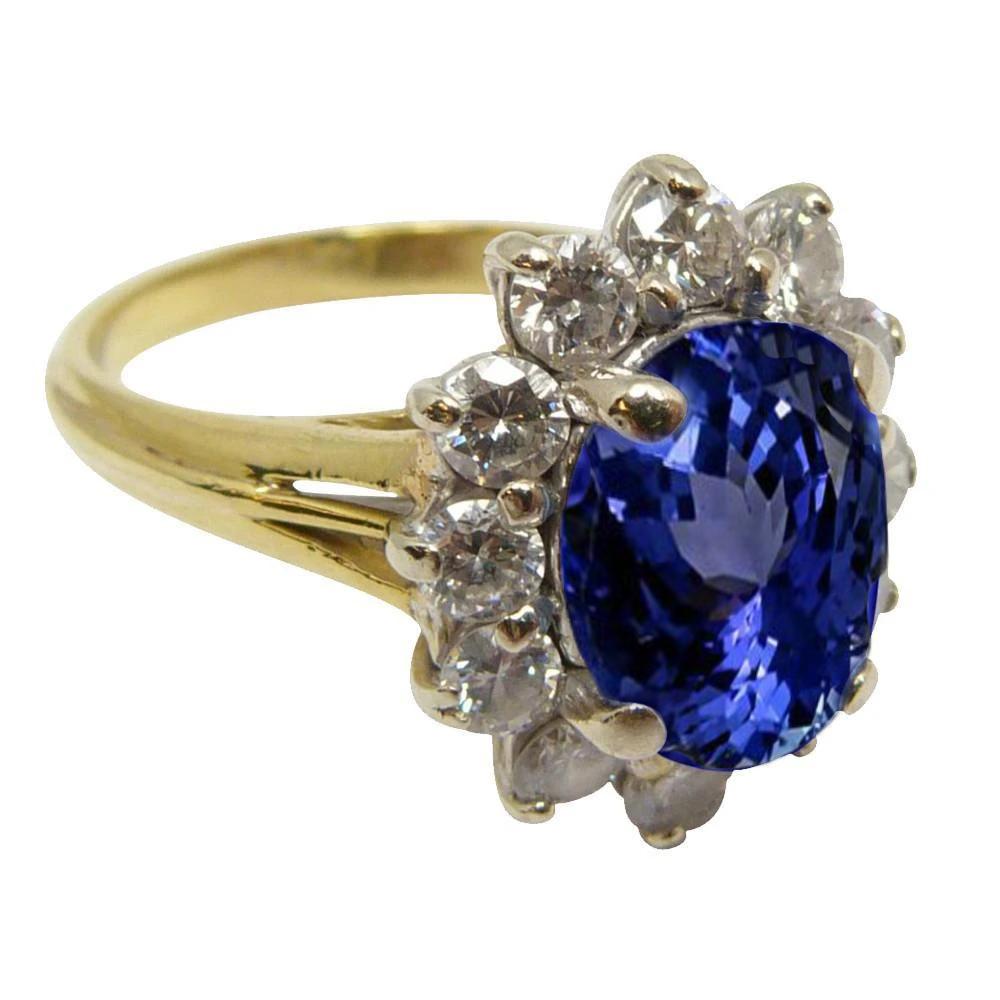 2.25 Carats Round Cut Tanzanite & Diamonds Fancy Ring 14K Two Tone Gold - Gemstone Ring-harrychadent.ca