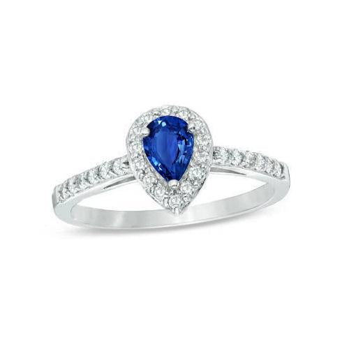 2.25 Ct Halo Diamonds Ceylon Sapphire Ring White Gold 14K - Gemstone Ring-harrychadent.ca