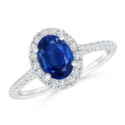 2.25 Ct Oval Ceylon Blue Sapphire Diamond Wedding Ring White Gold