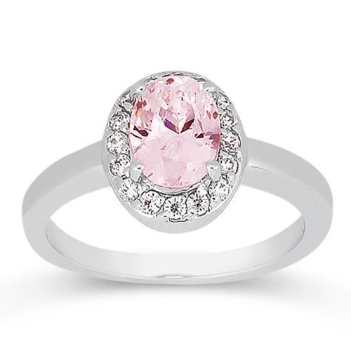 2.26 Cts. Halo Pink Oval Gemstone Anniversary Ring White Gold - Gemstone Ring-harrychadent.ca