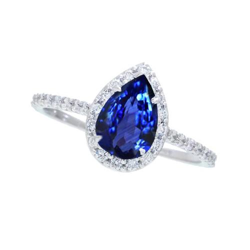 2.30 Carats Pear Cut Sri Lanka Blue Sapphire & Round Diamond Ring - Gemstone Ring-harrychadent.ca