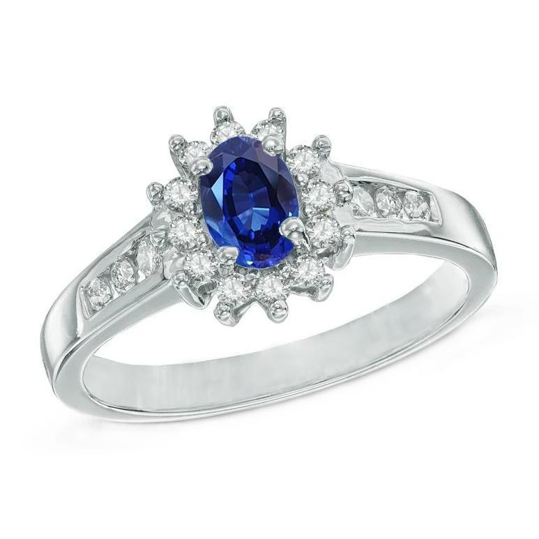 2.40 Ct Ceylon Sapphire And Diamonds Ring White Gold 14K - Gemstone Ring-harrychadent.ca