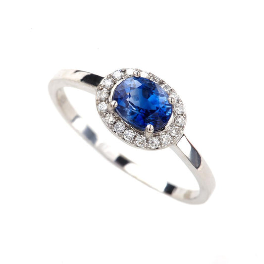 2.40 Ct Oval Ceylon Sapphire And Diamond Ring White Gold 14K - Gemstone Ring-harrychadent.ca