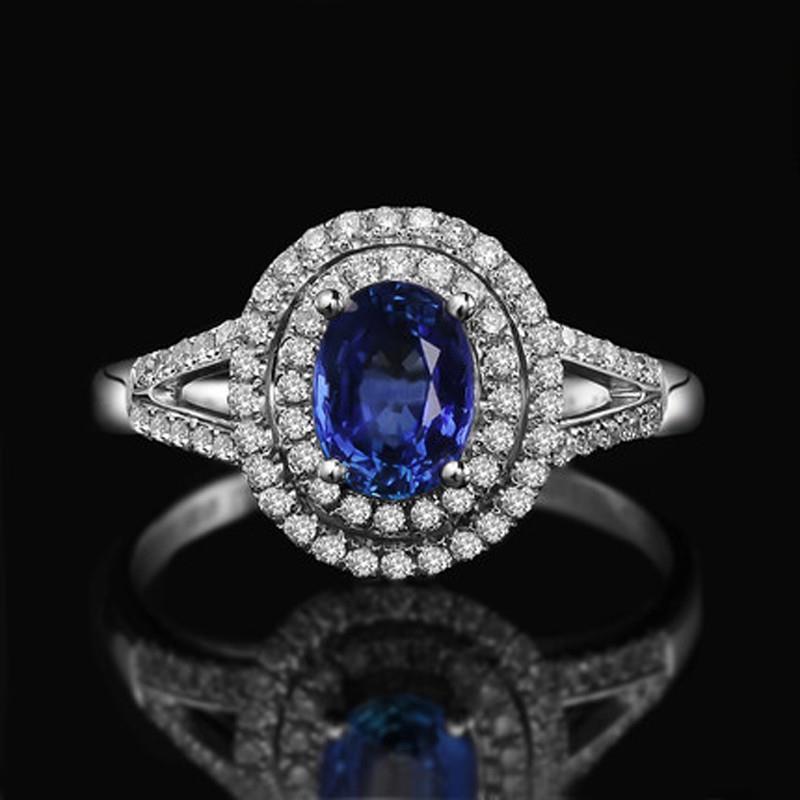 2.45 Ct Blue Oval Sapphire With Diamond Wedding Ring White Gold 14K - Gemstone Ring-harrychadent.ca