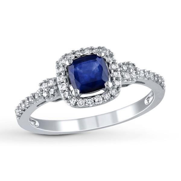 2.45 Ct Ceylon Sapphire And Diamonds Halo Fancy Ring White Gold 14K - Gemstone Ring-harrychadent.ca