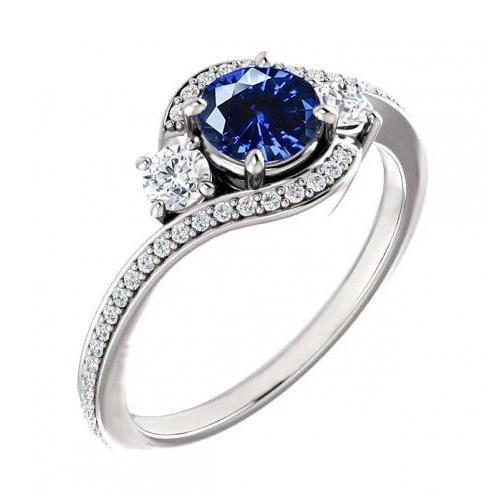 2.5 Carats Blue Ceylon Sapphire And Diamond Ring White Gold 14K - Gemstone Ring-harrychadent.ca
