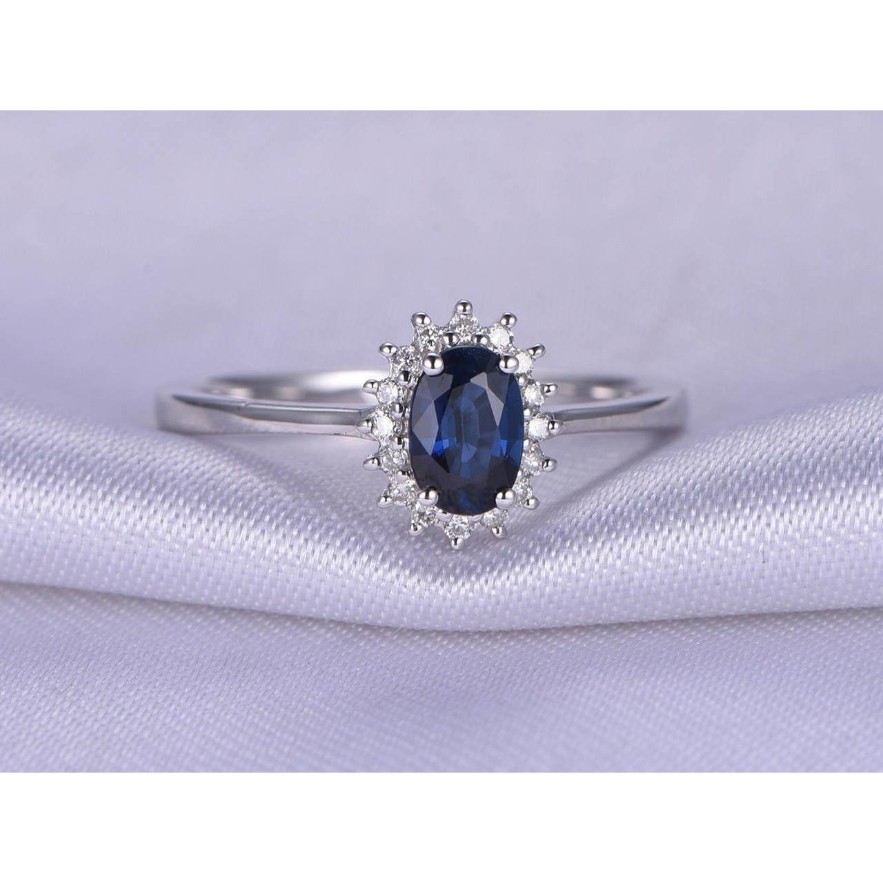 2.5 Carats Blue Oval Cut Sapphire And Diamond Ring White Gold 14K - Gemstone Ring-harrychadent.ca