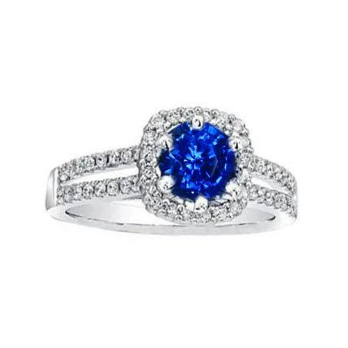 2.50 Carats Blue Sapphire And White Round Diamond Ring White Gold - Gemstone Ring-harrychadent.ca