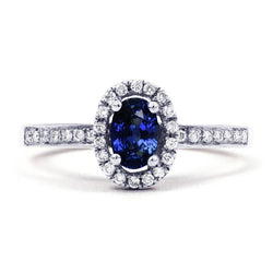 2.50 Carats Ceylon Blue Sapphire And Natural Earth Mined Diamonds Ring White Gold 14K
