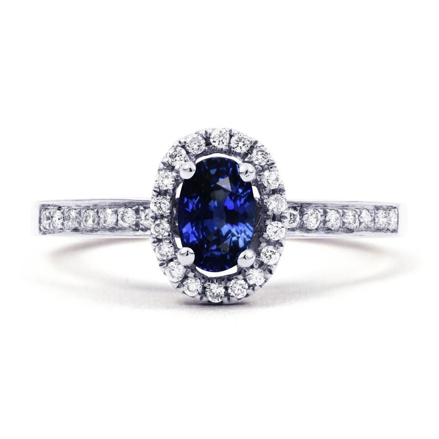 2.50 Carats Ceylon Blue Sapphire And Diamonds Ring White Gold 14K - Gemstone Ring-harrychadent.ca