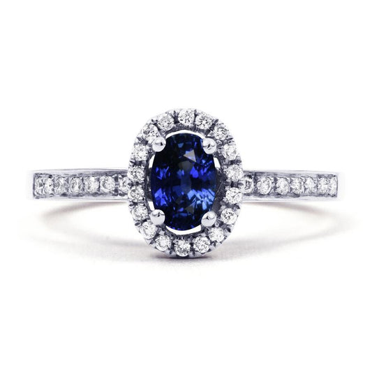 2.50 Carats Ceylon Blue Sapphire And Diamonds Ring White Gold 14K - Gemstone Ring-harrychadent.ca