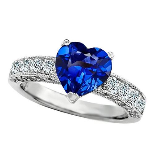 2.50 Carats Heart Cut Ceylon Blue Sapphire Diamond Engagement Ring - Gemstone Ring-harrychadent.ca