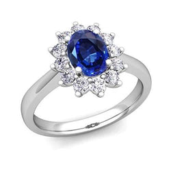 2.50 Carats Oval Ceylon Sapphire With Natural Earth Mined Diamonds Wedding Ring14K