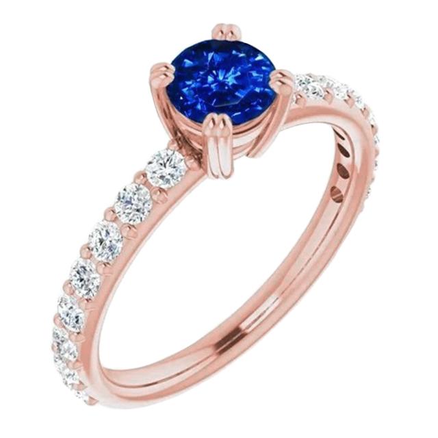 2.50 Carats Ring Rose Gold 14K Diamond & Round Blue Sapphire - Gemstone Ring-harrychadent.ca